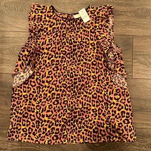 Loft Cheetah Print Ruffle Sleeveless Top with key hole back Size S